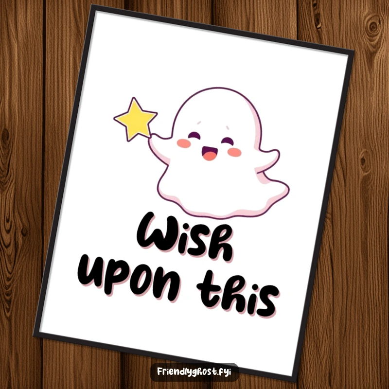 Funny ghost poster depicting a ghost character playfully chasing a sparkling star with immense joy.