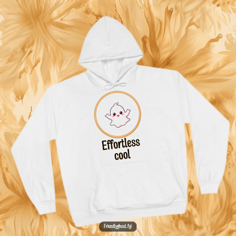 Funny ghost hoodie featuring a happy ghost seamlessly gliding through a hoop, highlighting skill and cheerful abandon.