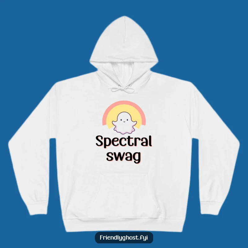 Cozy Funny Tiny Ghost Rainbow Hoodie: Embrace Spectral Warmth and Cheer