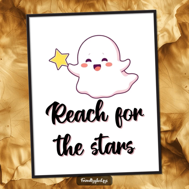 Funny Free Printable Wall Art: A ghost character joyfully chasing a sparkling star, adding a whimsical touch.