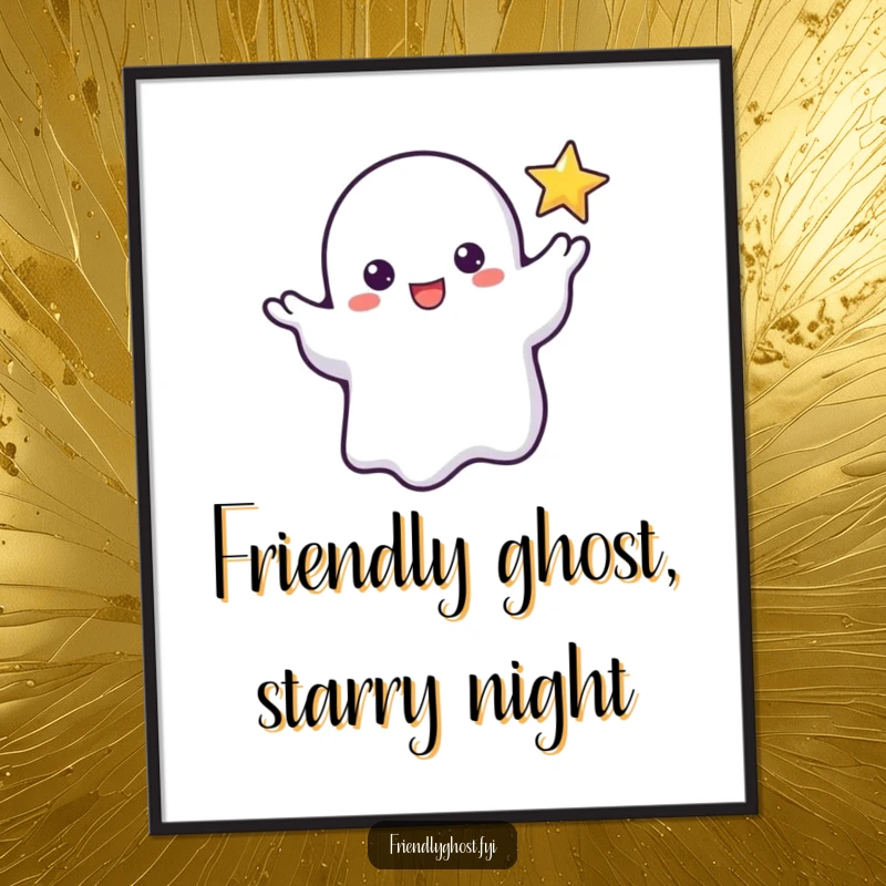 Funny Free Printable Wall Art: Friendly ghost extending hand to a tiny flickering star, bringing whimsical magic to decor.