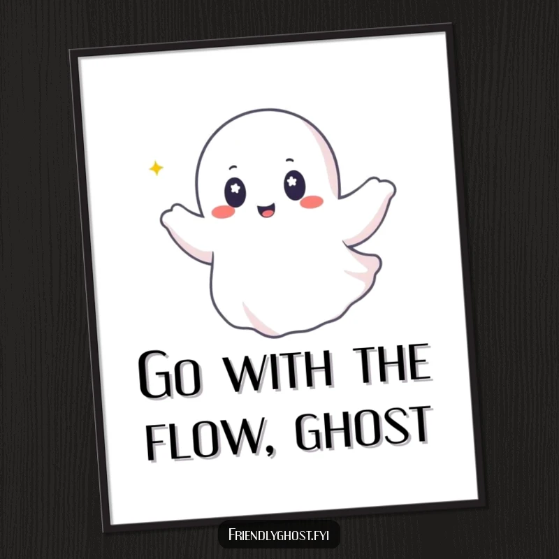 Funny Free Printable Wall Art: A ghost with twinkling eyes blissfully rides a gentle breeze, evoking a sense of freedom and lightness, downloadable art.