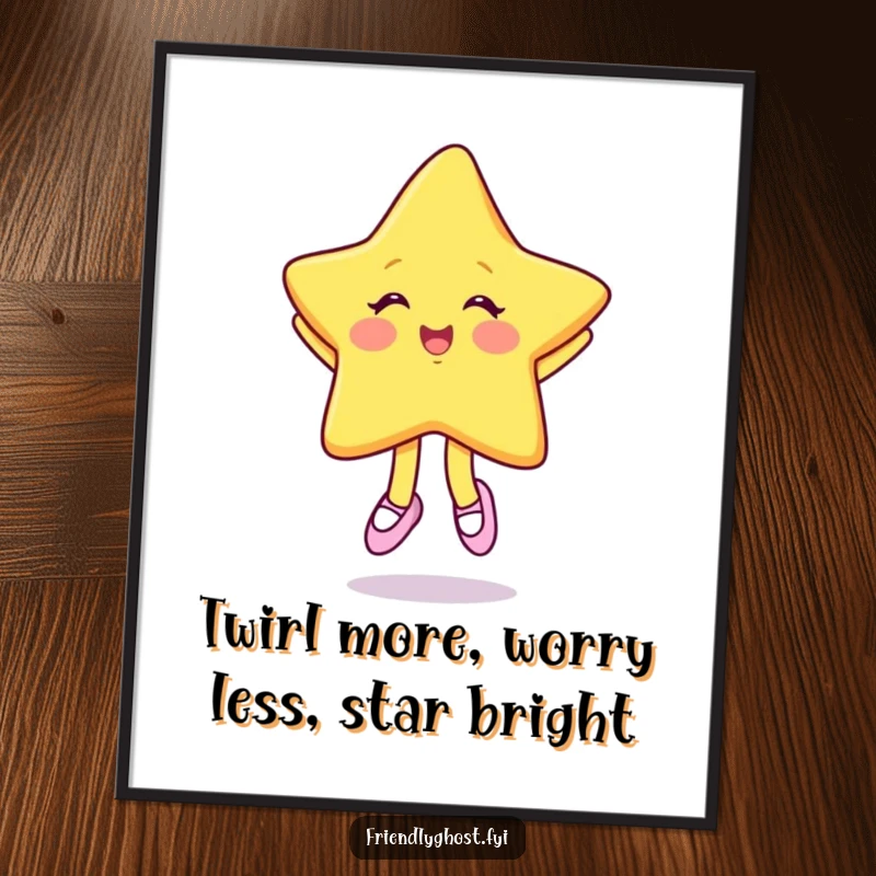 Funny Free Printable Wall Art: A giggling star in tiny ballet slippers, gracefully twirling with joy.