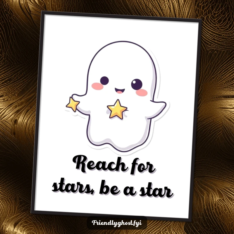 Funny Free Printable Wall Art: A playful ghost character holding a small, intensely sparkling star with delight.