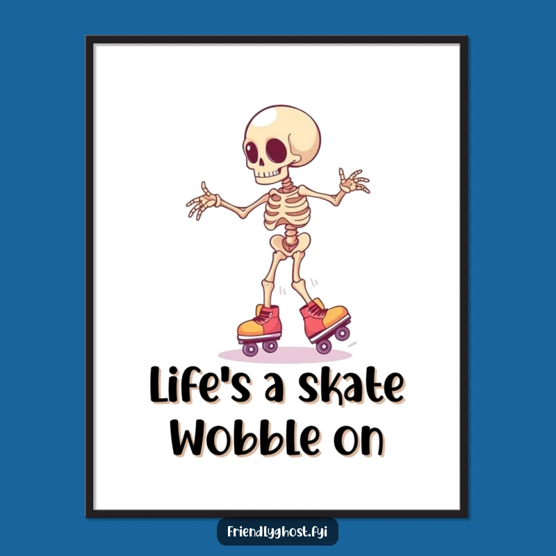 Free Printable Wall Art: Skeleton Skater Wobble Humor Funny Downloadable