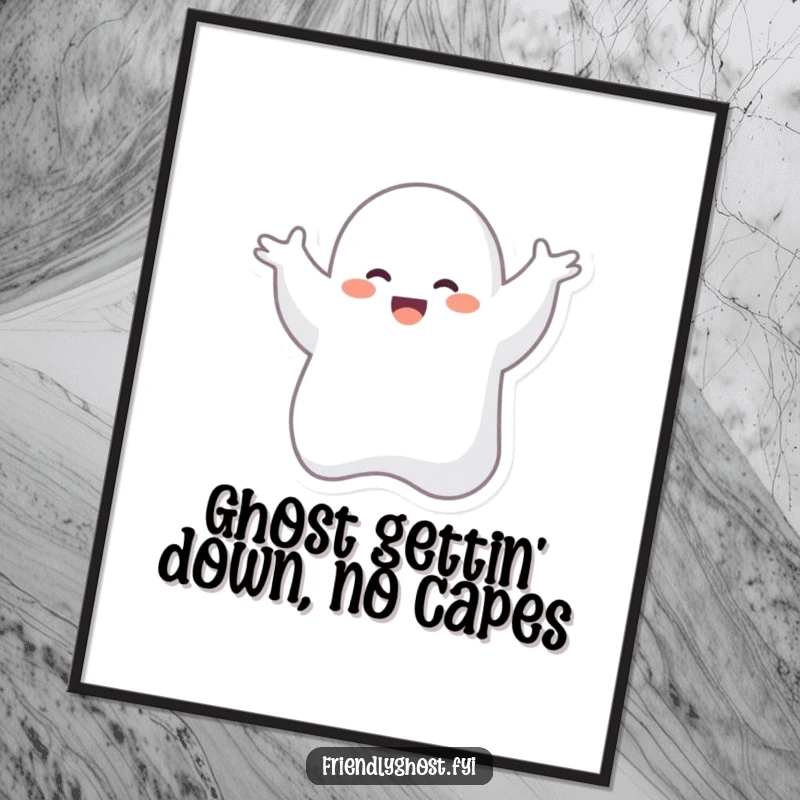 Funny Free Printable Wall Art: A giggling ghost character captured mid-silly-dance, floating joyfully in the air.