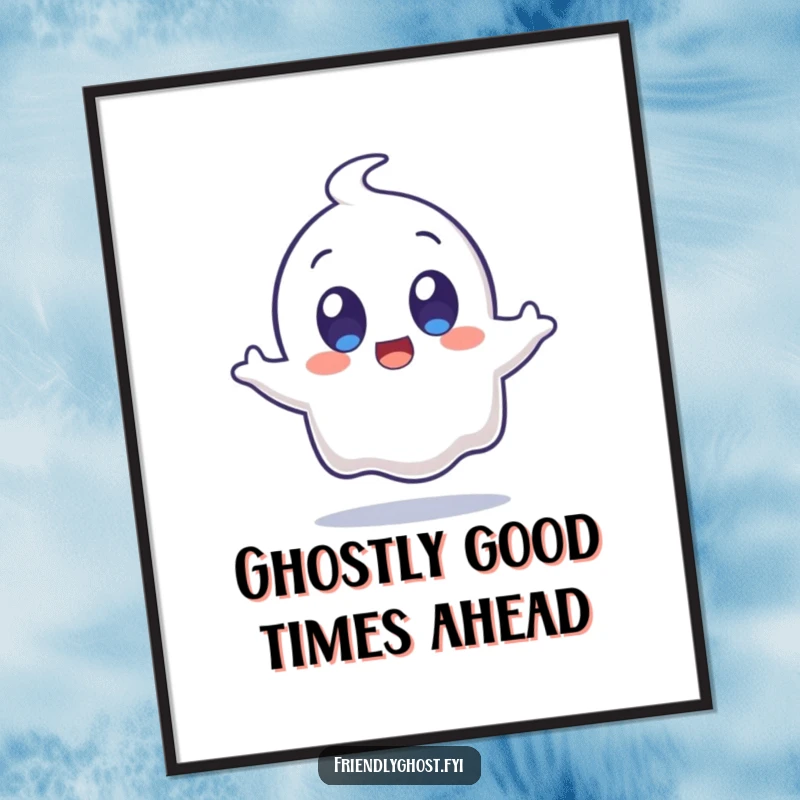 Funny Free Printable Wall Art: A startled cartoon ghost with huge eyes is captured mid-jump, a humorous piece for any room.