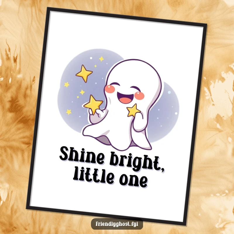Funny Free Printable Wall Art: A gleeful ghost child holding a glowing star, radiating pure, happy energy.