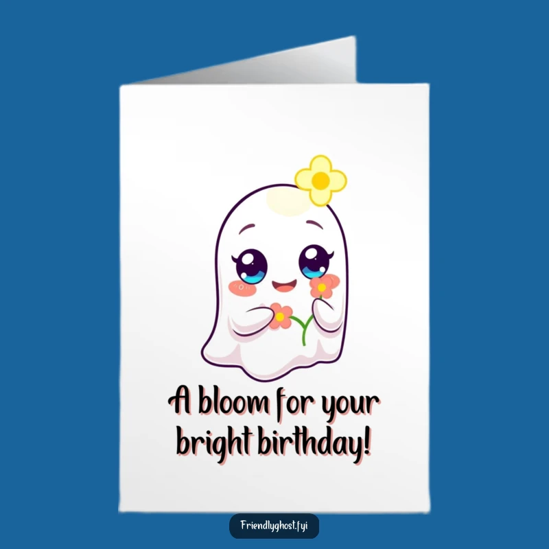 Free Printable Birthday Card: Ghost Offering Flower, Sweet Gift!