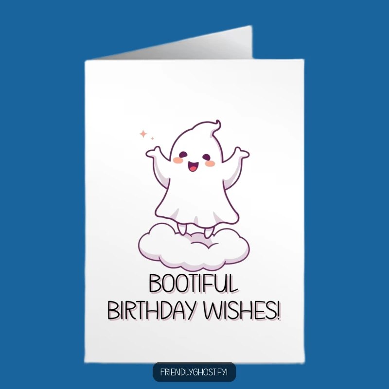 Funny Free Printable Birthday Card: Ghost Jigging on Cloud, Instant Happy Gift