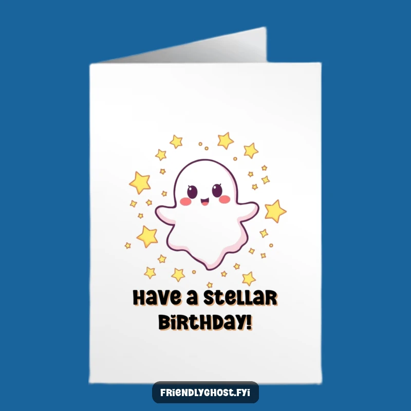 Free Printable Birthday Card: Happy Ghost Stars - Funny Downloadable Cosmic Gift