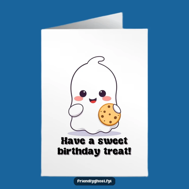 Free Printable Birthday Card: Cute Ghost Sharing Cookies for Sweet Celebrations