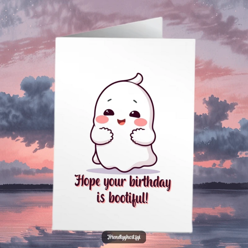 Funny Free Printable Birthday Card: A cheerful ghost character extending its arms to give a warm, comforting hug.