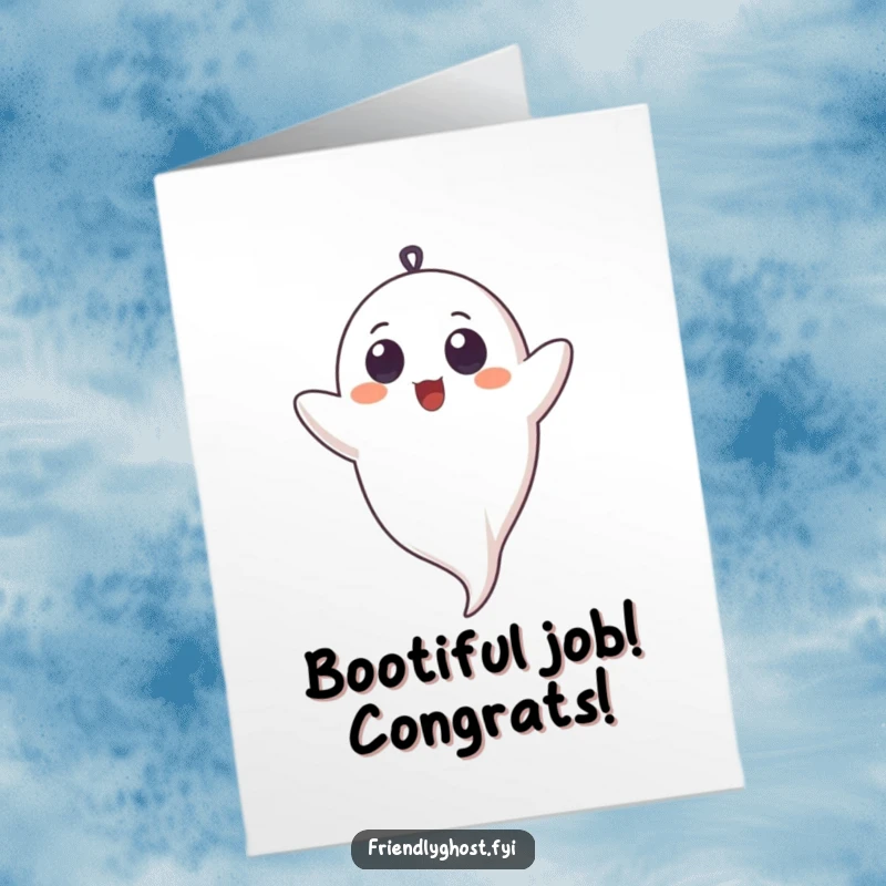 Funny Free Printable Congrats Card: Innocent ghost giggling upside down, perfect for a hilarious DIY gift.