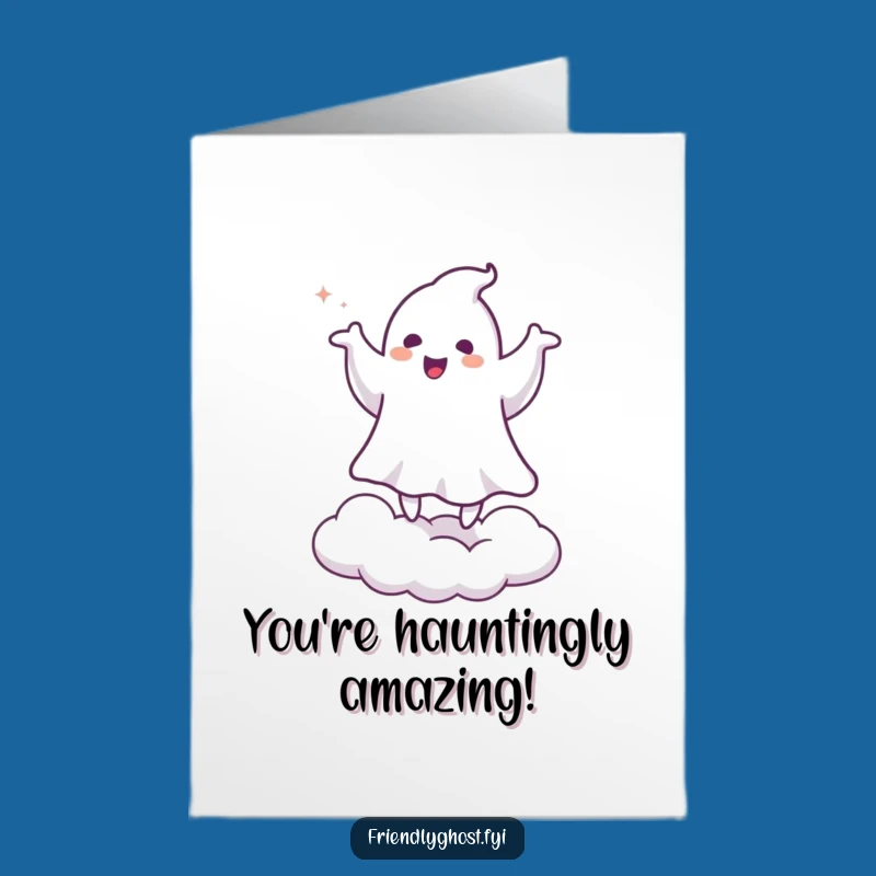 Free Printable Congrats Card: Ghost Jigging on Cloud, Humorous Downloadable Cheer
