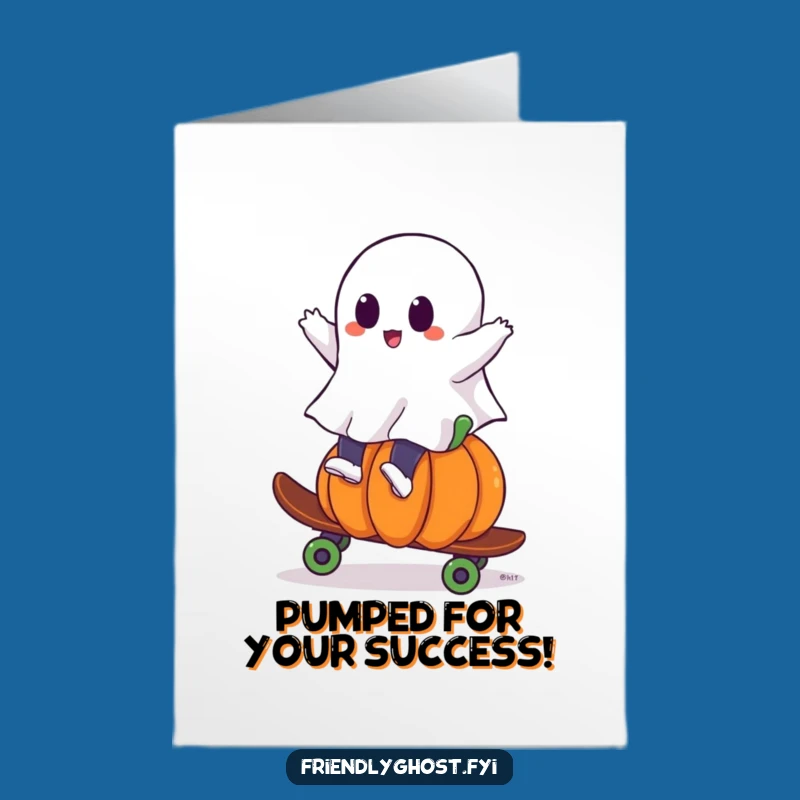 Free Printable Congrats Card: Ghost Pumpkin Skater Congrats Funny Downloadable