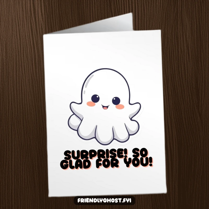 Funny Free Printable congratulations card featuring a little ghost playfully peeking from behind a soft cloud.