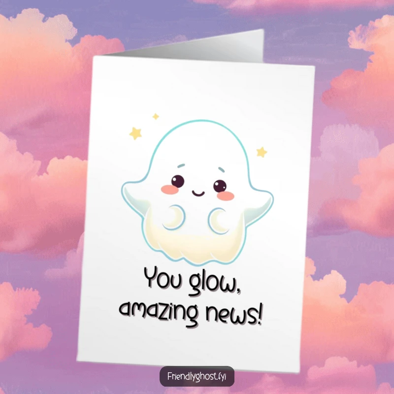 Free Printable Congrats Card: Ghost character offering a comforting glow with a warm smile, a reassuring downloadable.