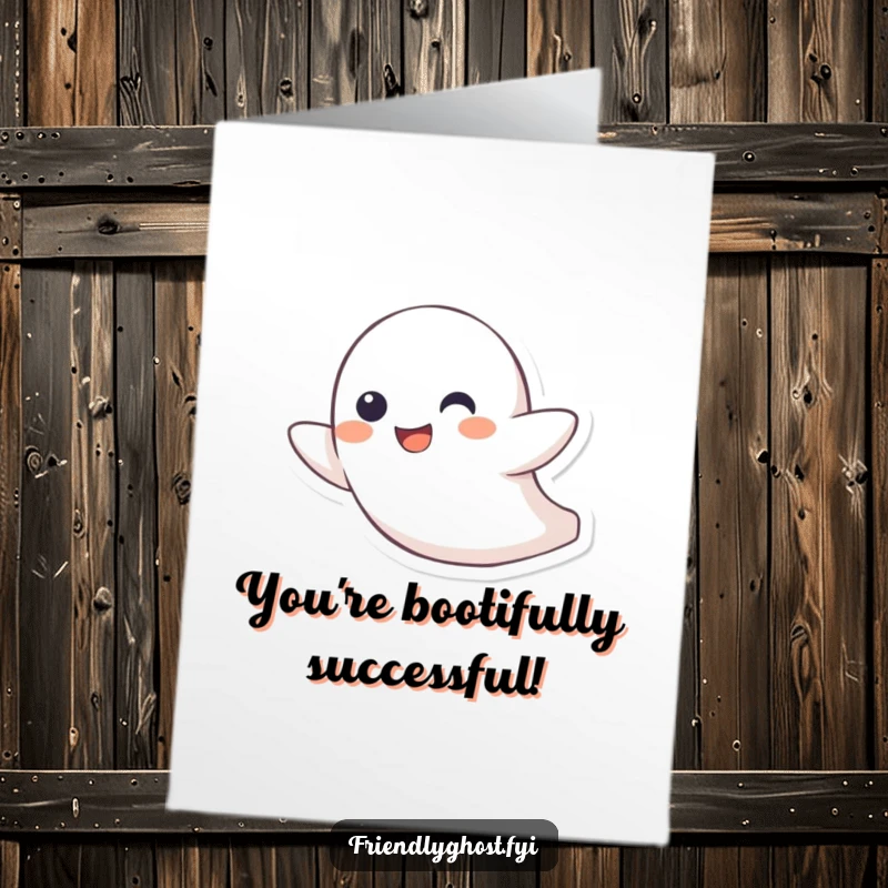 Funny Free Printable Congratulations Card: A cheerful little ghost zipping through the air with a big grin, celebrating a fantastic accomplishment.