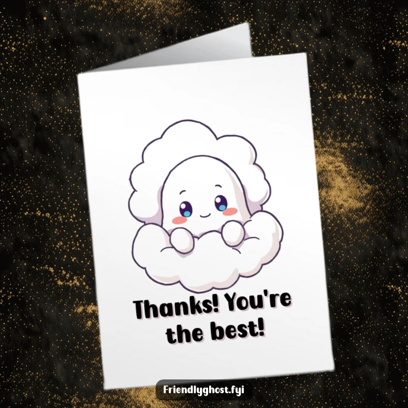 Funny Free Printable Thank You Card: Ghost peeking from cloud, curious look, perfect for a downloadable thank you.