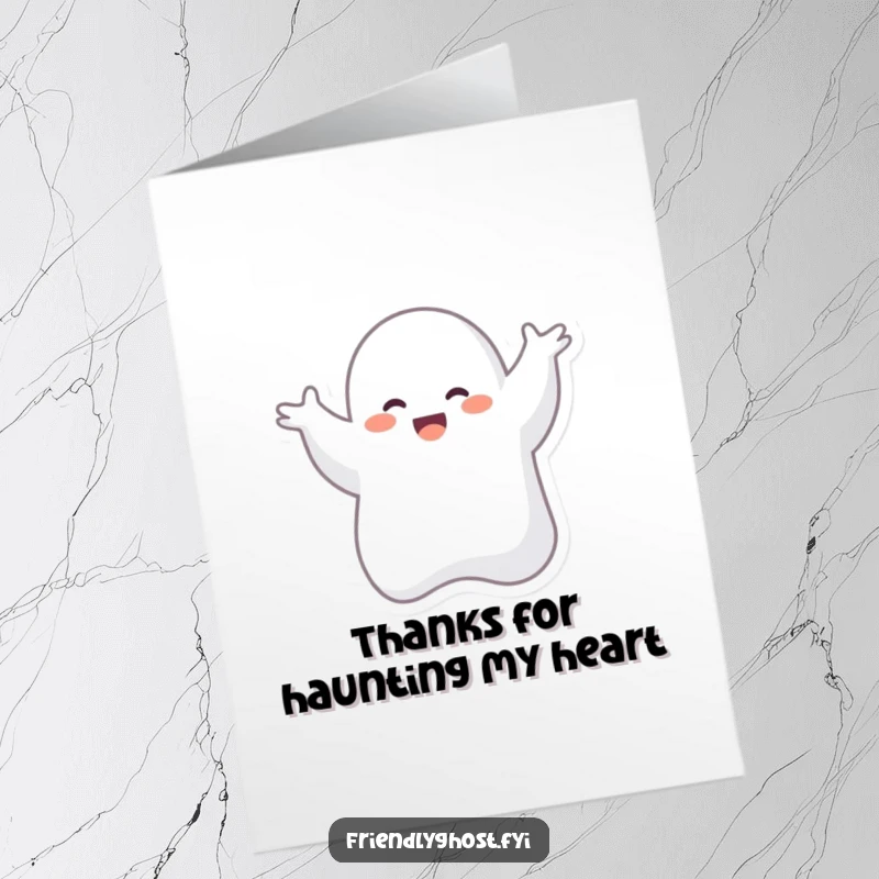 Funny Free Printable Thank You Card: Giggling ghost character performing a hilarious silly dance as a thank you.