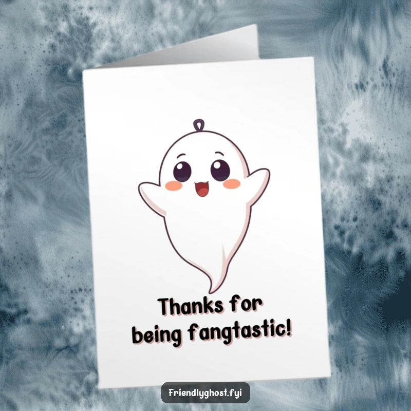 Funny Free Printable Thank You Card: Innocent ghost giggling upside down, perfect for a hilarious DIY gift.