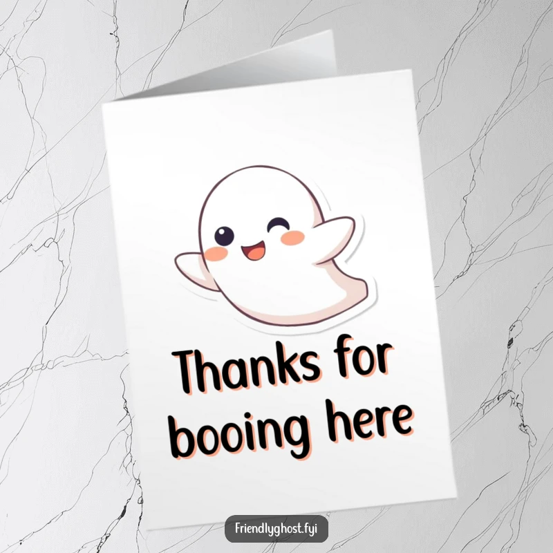 Funny Free Printable Thank You Card: A little ghost character zipping through the air with a happy grin, sending thanks with a playful vibe.