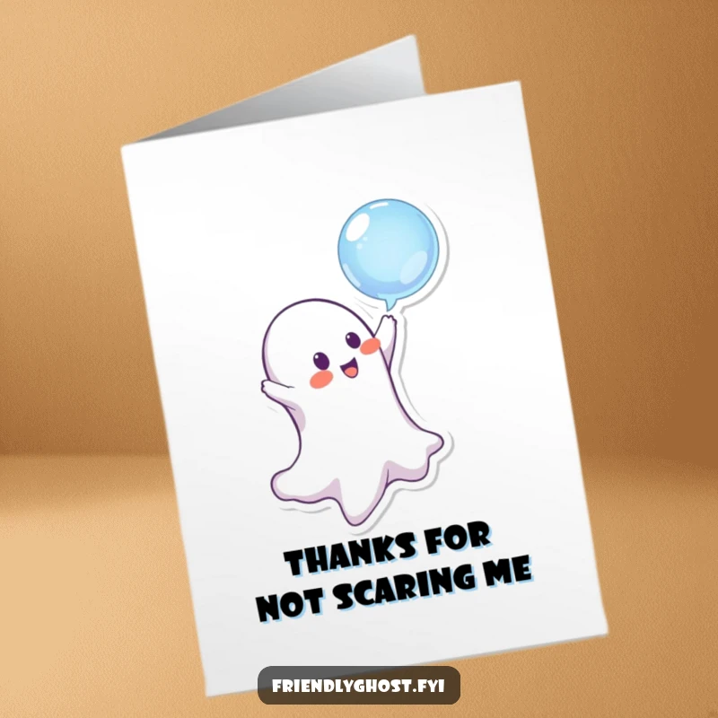 Funny Free Printable Thank You Card: Ghost bopping a bubble, conveying thanks with eerie charm, perfect downloadable gift.