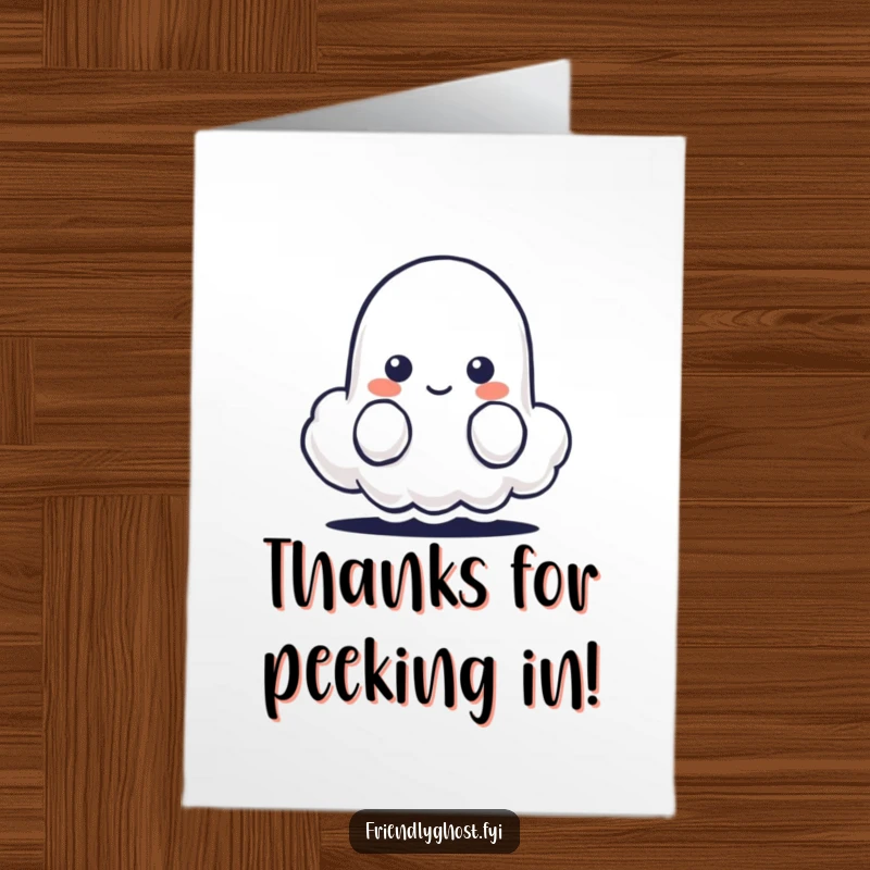 Funny Free Printable Thank You Card depicting a shy ghost character peeking from behind a tiny, smiling cloud.