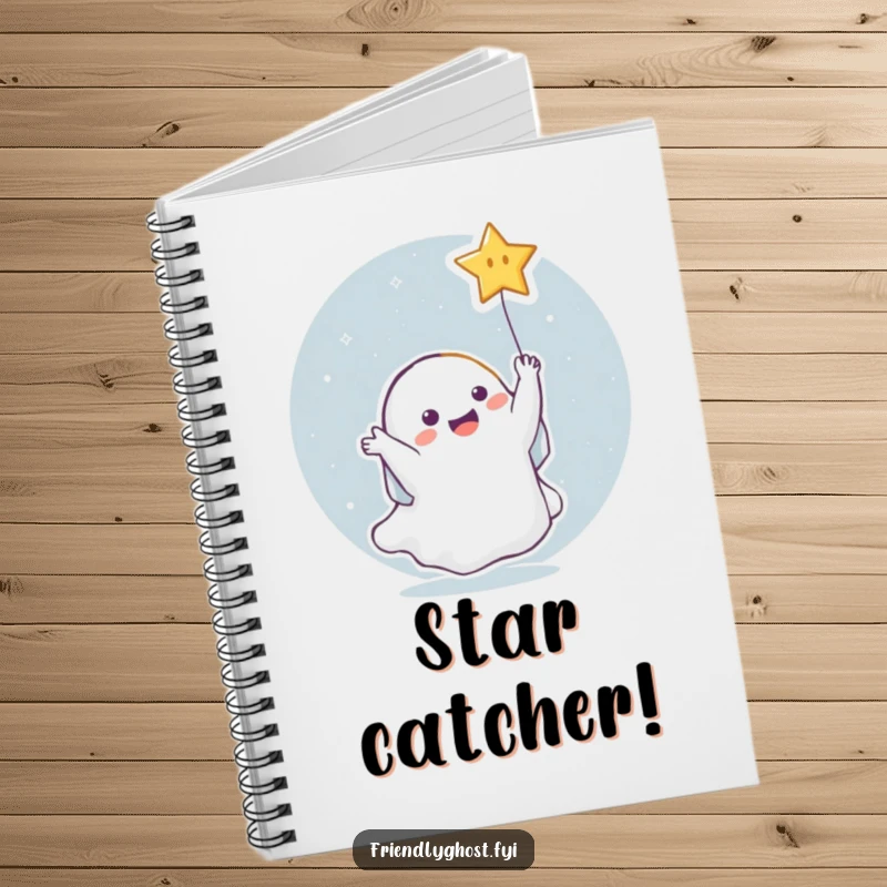 Funny Ghost Star Notebook: Ghost joyfully catching a falling star, designed for jotting down notes and dreams with celestial humor.