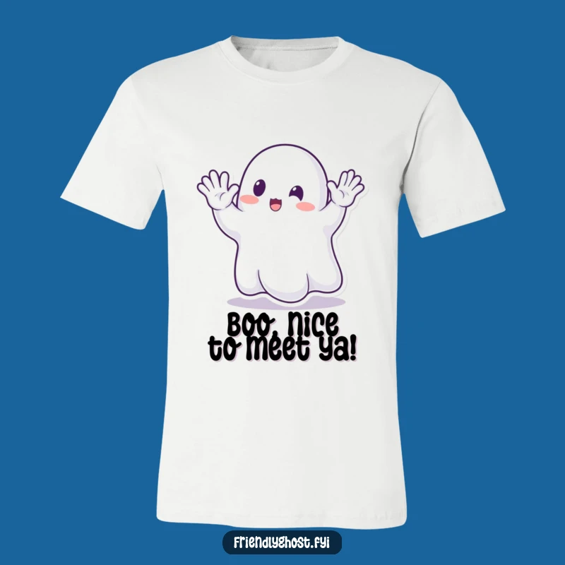 Funny Ghost Waving T-Shirt: Enthusiastic Spectral Greeting for Humorous Style