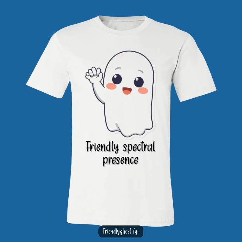 Funny Happy Ghost T-Shirt: Cheerful Waving Phantom - Comical Halloween Gift