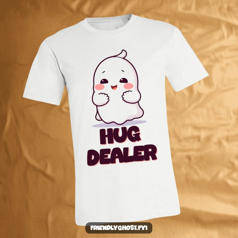 Funny ghost hug t-shirt with a cheerful character giving a comforting hug, a soft and humorous apparel gift.
