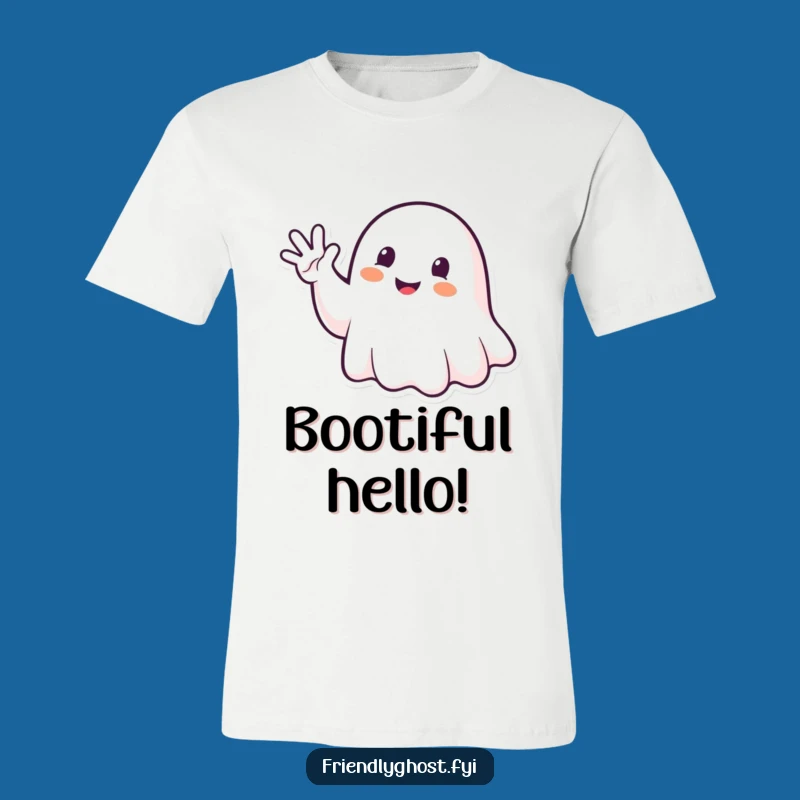 Funny Ghost Waving T-Shirt: Enthusiastic Haunting Tee for Spooky Gift Fun