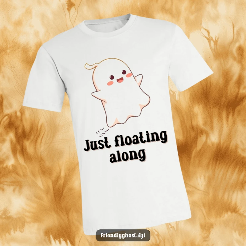 Funny Ghost Wind Rider T-Shirt: A ghost character joyfully rides a playful gust of wind, showcasing an adventurous and happy spirit.