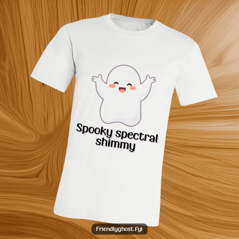 Funny T-Shirt showcasing a giggling ghost character engrossed in a hilarious, carefree silly dance pose, embodying spectral joy and amusement.