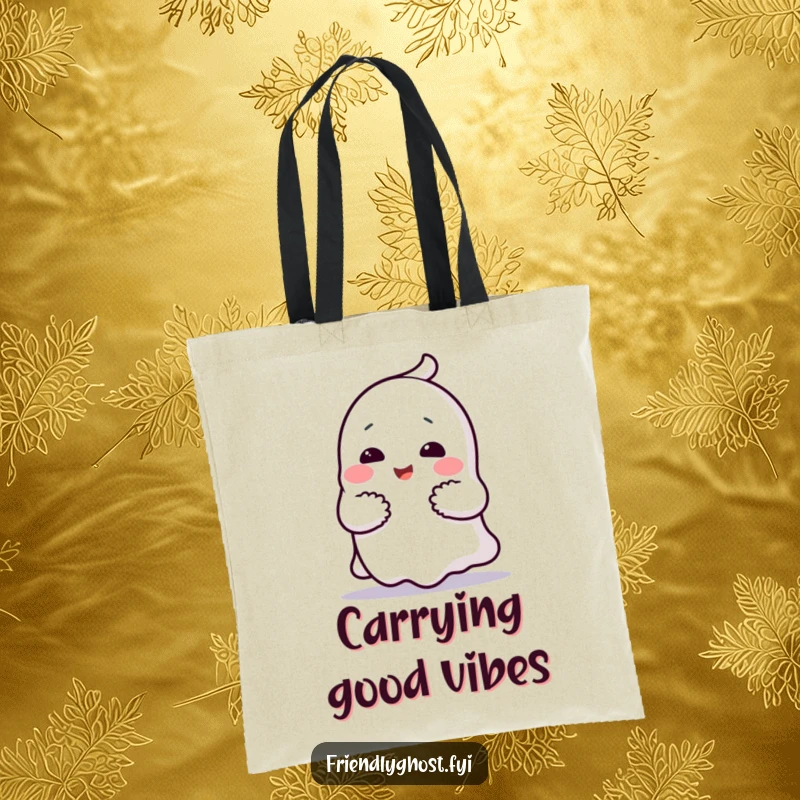 Funny ghost hug tote bag featuring a cheerful character giving a comforting hug, a durable and humorous carry-all gift.
