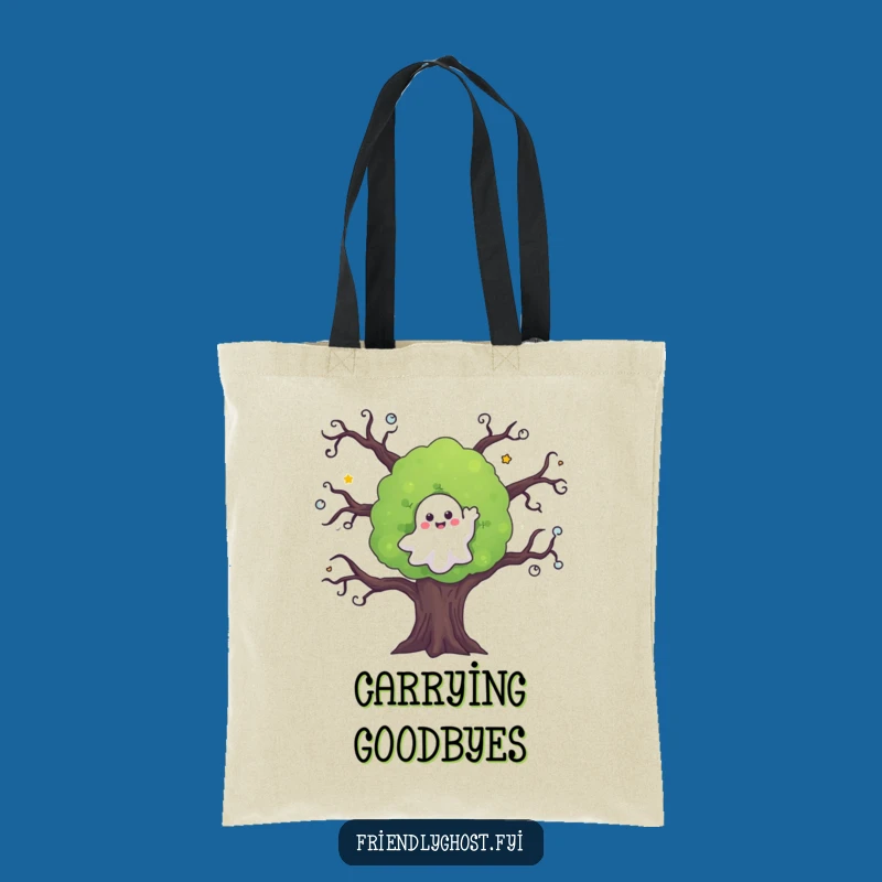 Take your essentials on the go with this charming and funny ghost waving tree tote bag. Perfect for market trips or spooky adventures.