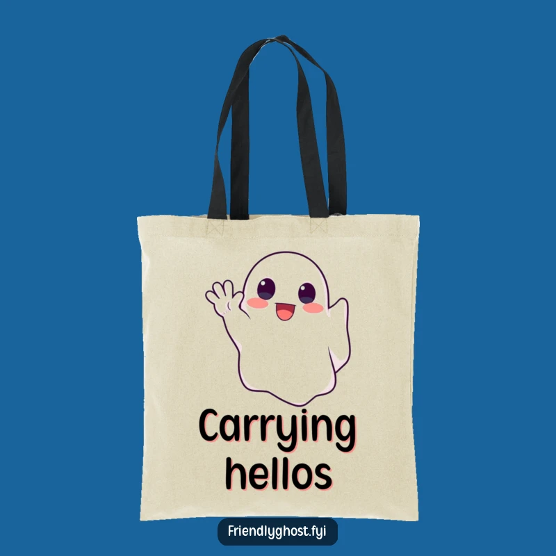 Funny Cute Ghost Waving Tote Bag: Carry Your Spectral Friend Along