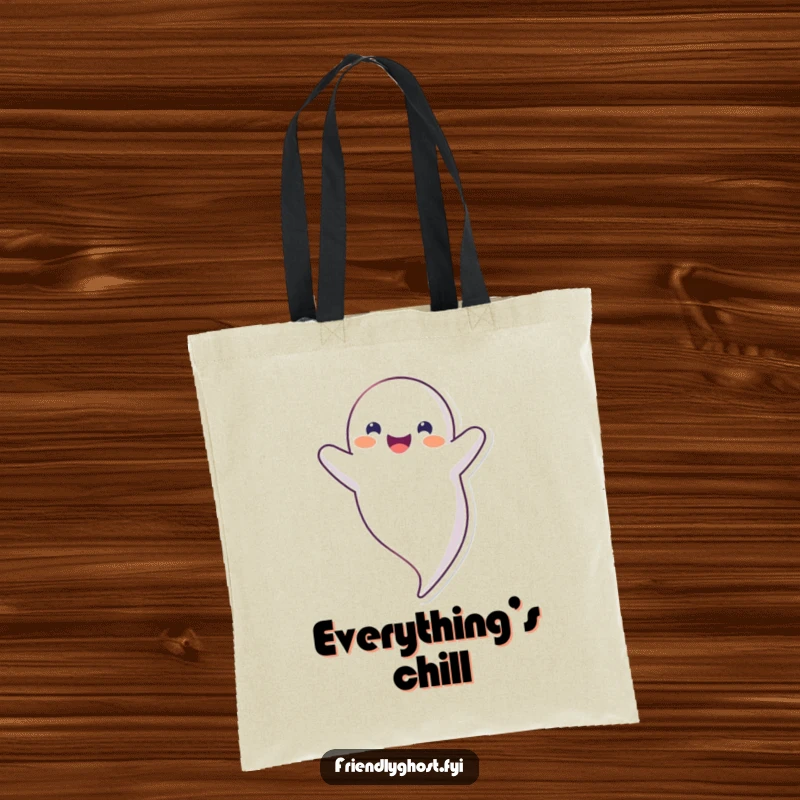 Funny upside down ghost tote bag featuring a happy, smiling ghost floating inverted, perfect for carrying essentials with a quirky vibe.